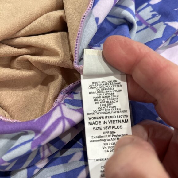 LL Bean 18W Tankini Swimsuit Top Purple Black Slimming Cruise Beach UPF 50+ - Picture 8 of 8